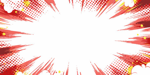 Comic explosion pattern with halftone dots and starbursts red and yellow © Rathin