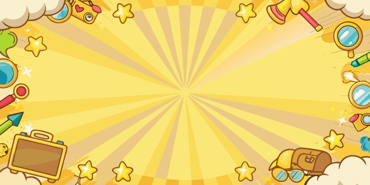 Detective themed border illustration with magnifying glasses and detective tools