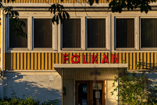 Borgholm, Sweden The front entrance to the Folkets Hus, or People's House, a national community center.
