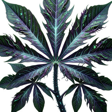 Vibrant Cannabis Leaves Palmate Plant On White Background.