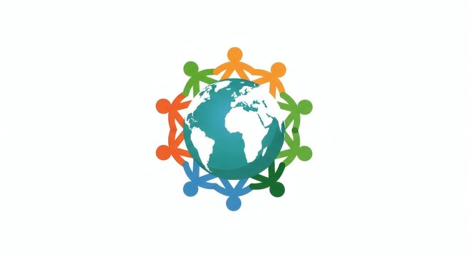 Diverse Human Figures Forming Globe Logo Symbol for Global Community and Inclusion