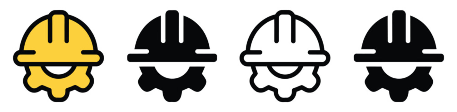 Construction Helmet Icons with Hard Hat, Safety Equipment, Engineering and Workplace Protection Features, vector, design