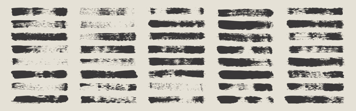 Long grunge brush strokes, lines, ink smudges, hand-drawn scribble shapes. Handmade sketchy marks acrylic stains, charcoal streaks. Paint textures, brush effect. Marker underline. Vector illustration