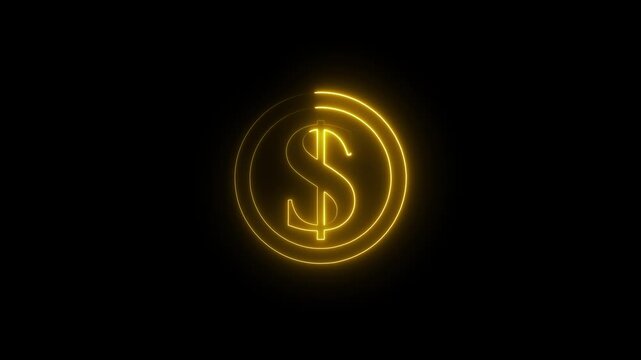 Dolar $ icon Glowing neon Letter Icon animation on whit black background.