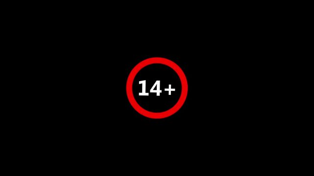 14 plus age limit advisory sign animation ideal for censored video content 14 plus icon sign animation. Under 14 sign warning symbol.
