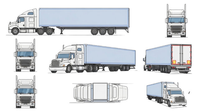 Detailed 2D AutoCAD Vector illustrations of various truck views
