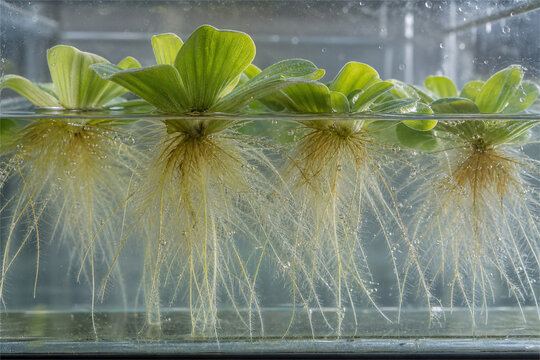 Aquatic plant roots in freshwater habitat