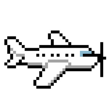 Cute white airplane 8 bit pixel art icon for games.