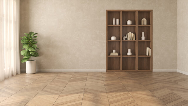 Mid century style conceptual empty interior room 3d illustration