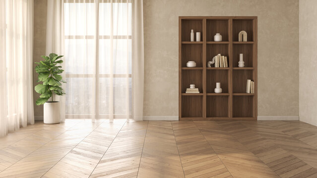 Mid century style conceptual empty interior room 3d illustration