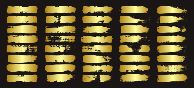Golden brush strokes, lines, ink smudges, hand-drawn scribble shapes. Handmade sketchy marks, acrylic stains, charcoal streaks. Paint textures, dry brush effect. Marker underline. Vector illustration