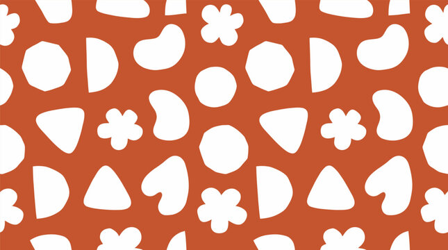 Hand drawn white doodle shape pattern on terracotta orange background with terracotta geometric minimalist background seamless abstract illustration wallpaper artistic creative elements