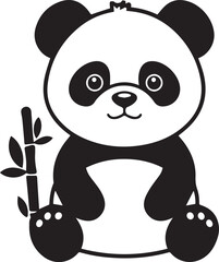 A charming illustration of a baby panda sitting next to a bamboo stalk, depicted in a simple, bold black and white style, perfect for playful designs. © DesignINKZ