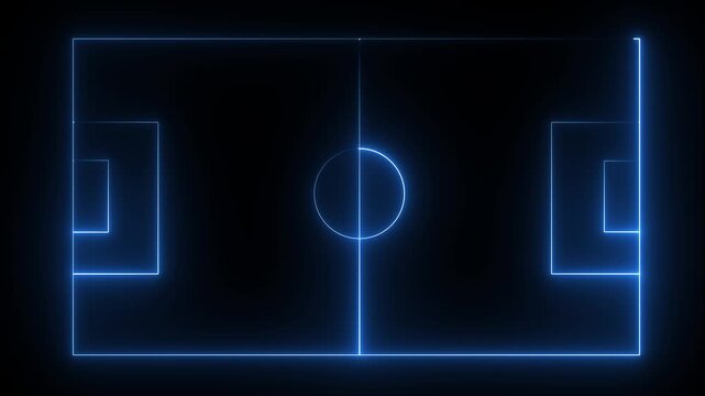Animation of neon sports stadium on black background with neon lights match football isometric field video animation, Soccer field stadium or football lawn with panoramic.4K video animation .