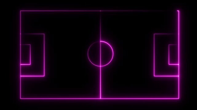 Animation of neon sports stadium on black background with neon lights match football isometric field video animation, Soccer field stadium or football lawn with panoramic.4K video animation .