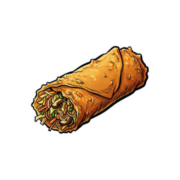Comic book style illustration of a fried egg roll
