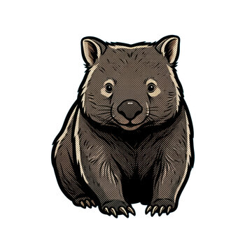 Stylized cartoon wombat illustration on black background