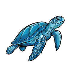 Obraz premium Stylized blue sea turtle illustration on black background