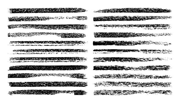 Long grunge brush strokes, lines, ink smudges, hand-drawn scribble shapes. Handmade sketchy marks, stains, charcoal streaks. Paint textures, dry brush effect. Marker underline. Vector illustration