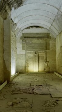 Massive stone pillars and hieroglyph-covered walls inside the Abydos Temple create a powerful atmosphere of ancient ritual and history. Egypt