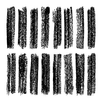 Long grunge brush strokes, lines, ink smudges, hand-drawn scribble shapes. Handmade sketchy marks, stains, charcoal streaks. Paint textures, dry brush effect. Marker underline. Vector illustration