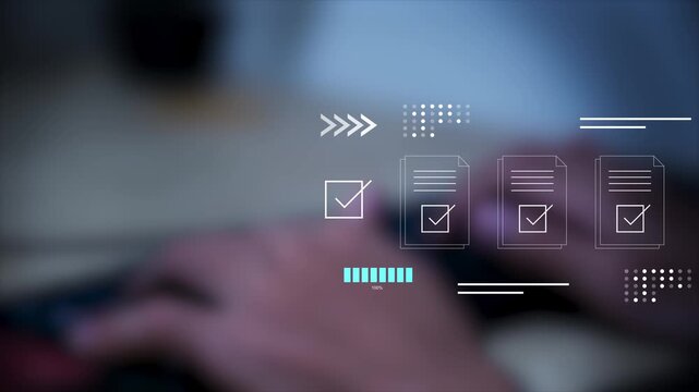 Business professional verifying digital documents with compliance inspection, quality control, and approval validation to ensure accuracy, regulatory standards, and reliable document management.