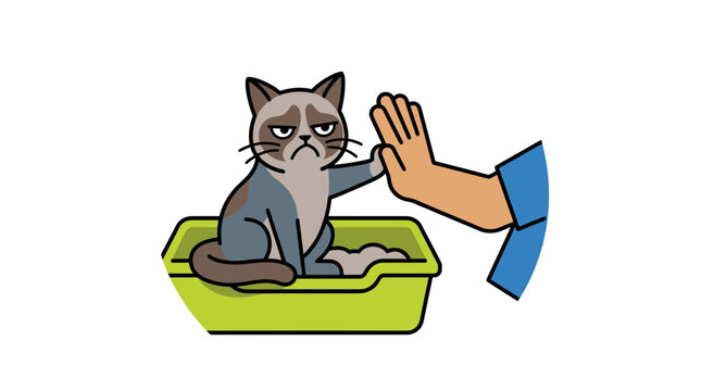 Grumpy Cat Giving High Five While Sitting in Litter Box