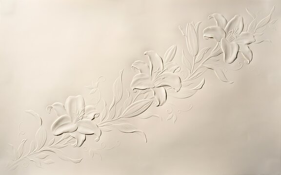 Elegant white lily floral relief pattern isolated on white background