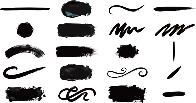 Black ink brush stroke and calligraphy design element vector set