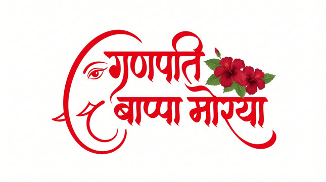 Minimal Lord Ganesha Face Line Art with Ganpati Bappa Morya Typography on White Background