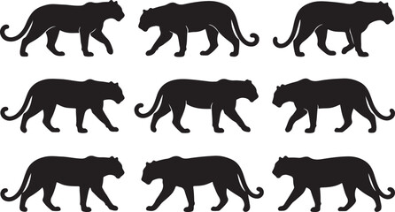 Obraz premium Leopard Walking Silhouette Clipart Vector Set