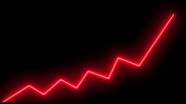 Market Recovery Concept. Successful growth trend red line graph going Up.Abstract neon line arrow down business graph. business neon line animation