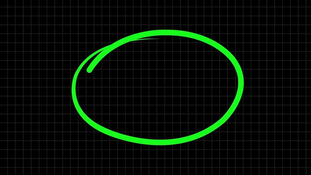 Circle marker with drawing effect, hand drawn circle marker green screen, green marker grid screen pen style, Green Circle Highlighter Scribble Animation on transparent screen. 4k video