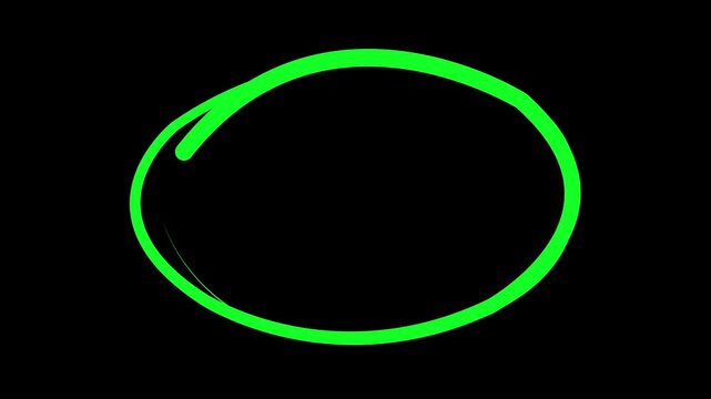 Circle marker with drawing effect, hand drawn circle marker green screen, green marker grid screen pen style, Green Circle Highlighter Scribble Animation on transparent screen. 4k video
