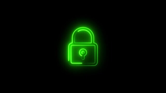 Safety, security, privacy, password icon. bright neon cyan color animation lock icon protection safety security privacy password closed animation sign symbol on black background animation.