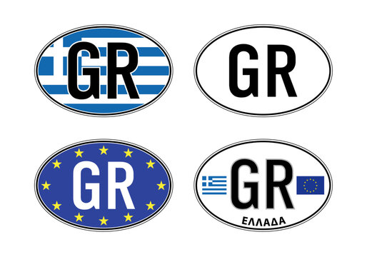 Greece, oval international vehicle registration code license plate sticker, vector illustration