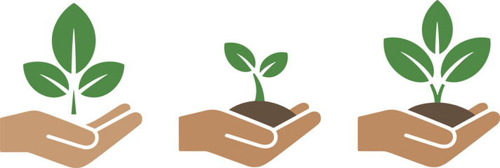 "Eco friendly vector illustration of human hands nurturing green plants symbolizing sustainability, growth, nature, and environmental care" © SAHARA