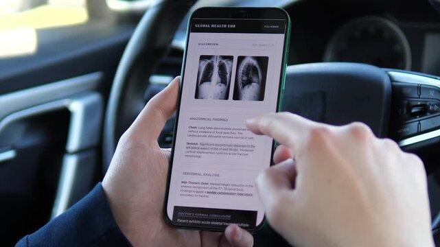 a user reviewing a patients chest radiography and anatomical findings. The interface shows lung fields, skeletal discontinuity, and acute fracture morphology. Ideal for illustrating medical