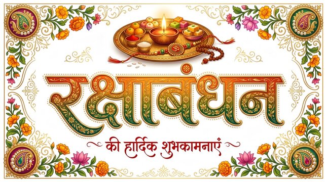 Happy raksha bandhan or rakhi indian festival and typography in illustration