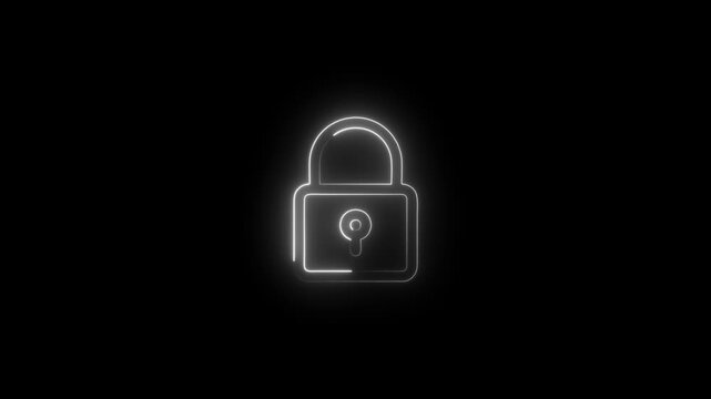 Safety, security, privacy, password icon. bright neon cyan color animation lock icon protection safety security privacy password closed animation sign symbol on black background animation.