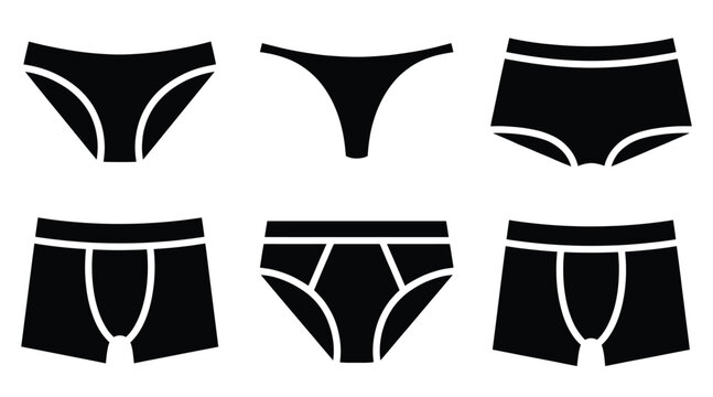 Underwear icons set collection of mens and womens undergarments including briefs, thong, boxer shorts, and panties