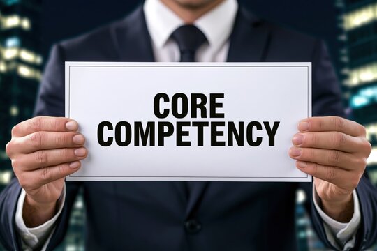 Businessman displaying a paper with core competency concept