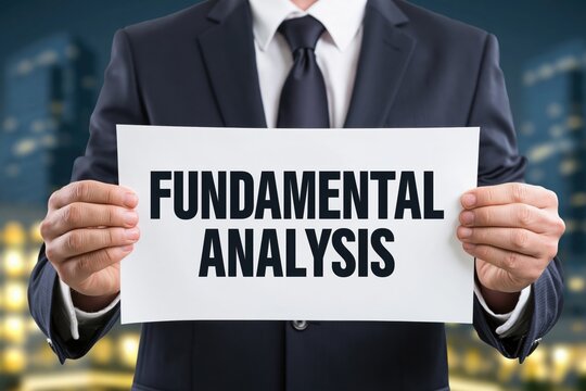 Corporate executive holding fundamental analysis investment sign