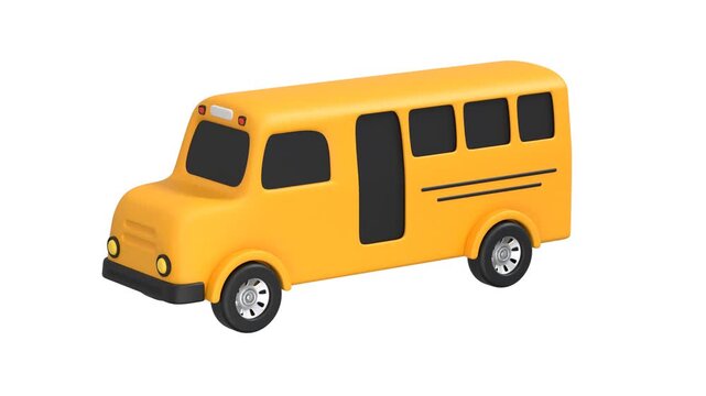 School Bus icon 3d rendering animation on 4k	