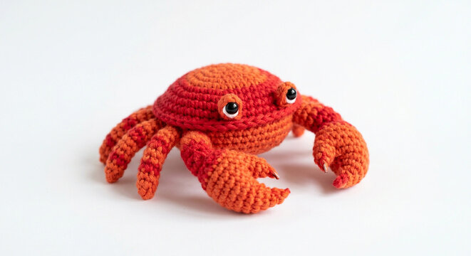 Crab photo for nursery decor with crochet ocean toy and soft handmade style