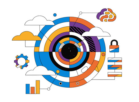 Abstract digital data visualization concept circular diagram infographic elements white background