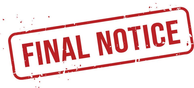 Red final notice stamp on white background for official documents and notifications