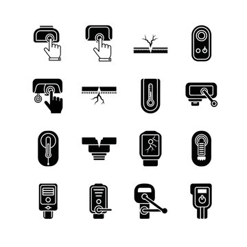 Set of Icons: Touch Screen, Thermometer, Sensor, Button, Repair, Digital Technology