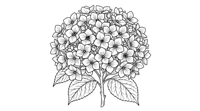 Hydrangea Blossom Outline Drawing - Vintage Botanical Illustration