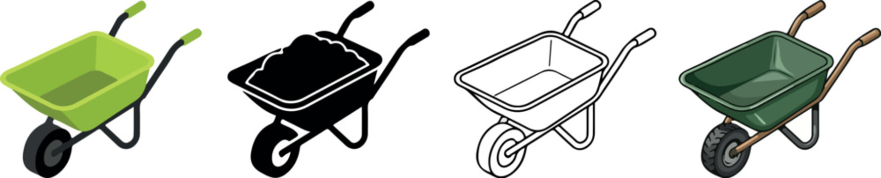  Four wheelbarrol illustrations.